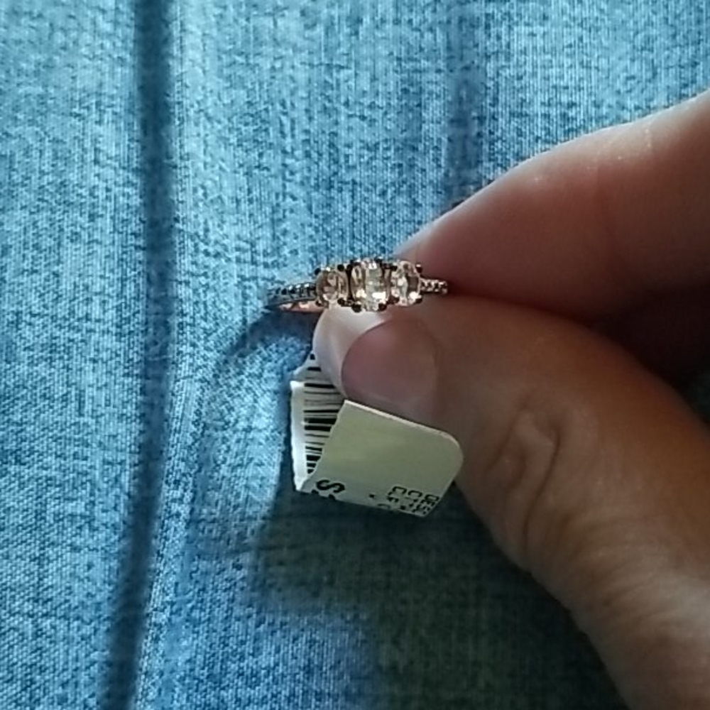 Morganite diamond rose gold over silver ring